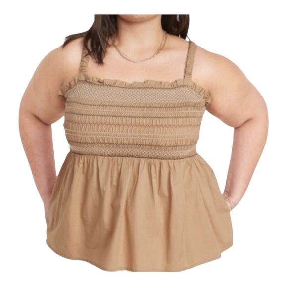 Old Navy Smocked Baby Doll Tan Tank Blouse Top | Size 3X - Picture 1 of 10